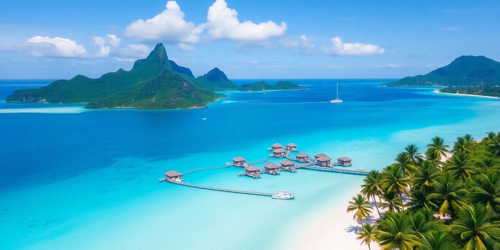 Overwater bungalows and turquoise lagoons in French Polynesia.