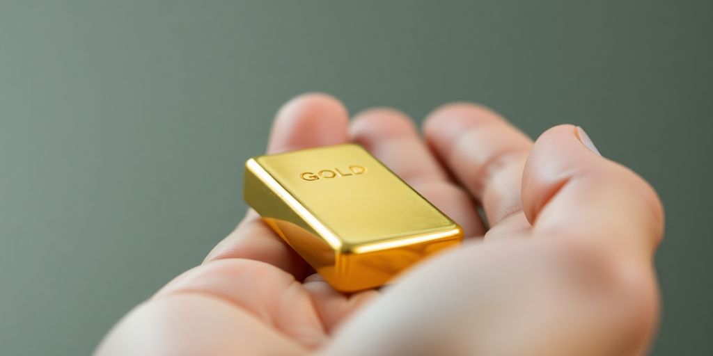 Main tenant un lingot d'or brillant