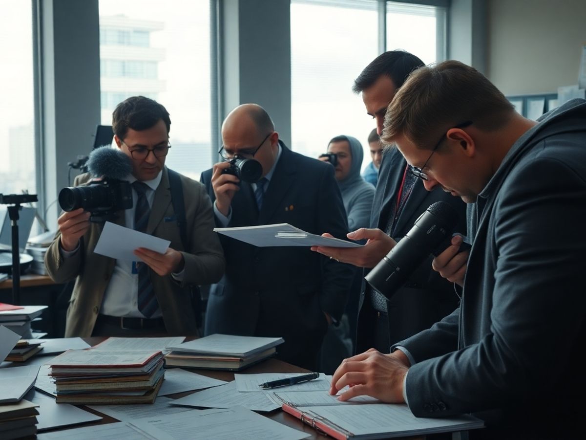 Jurnaliști discutând cazuri de corupție într-o redacție.