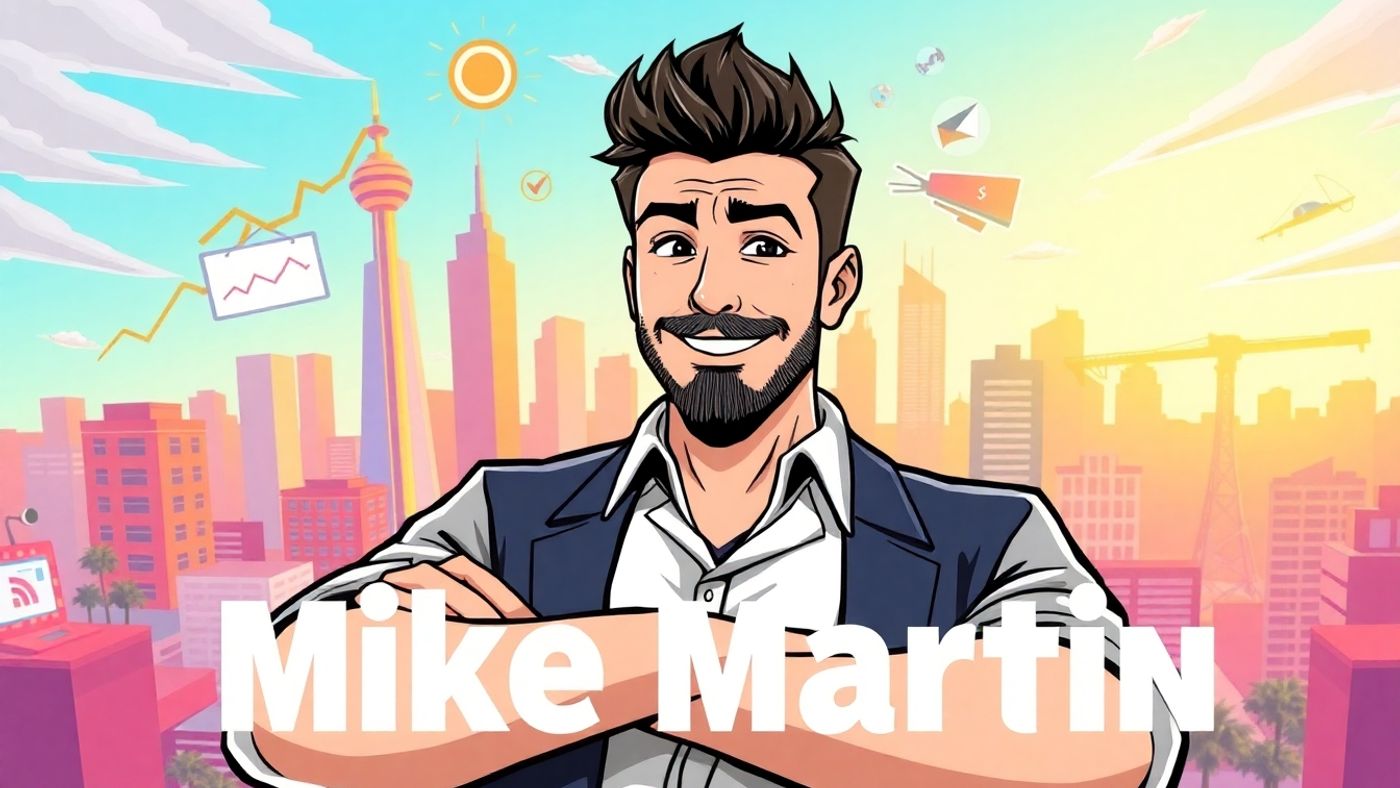 Anime character Mike Martin in a dynamic marketing setting.