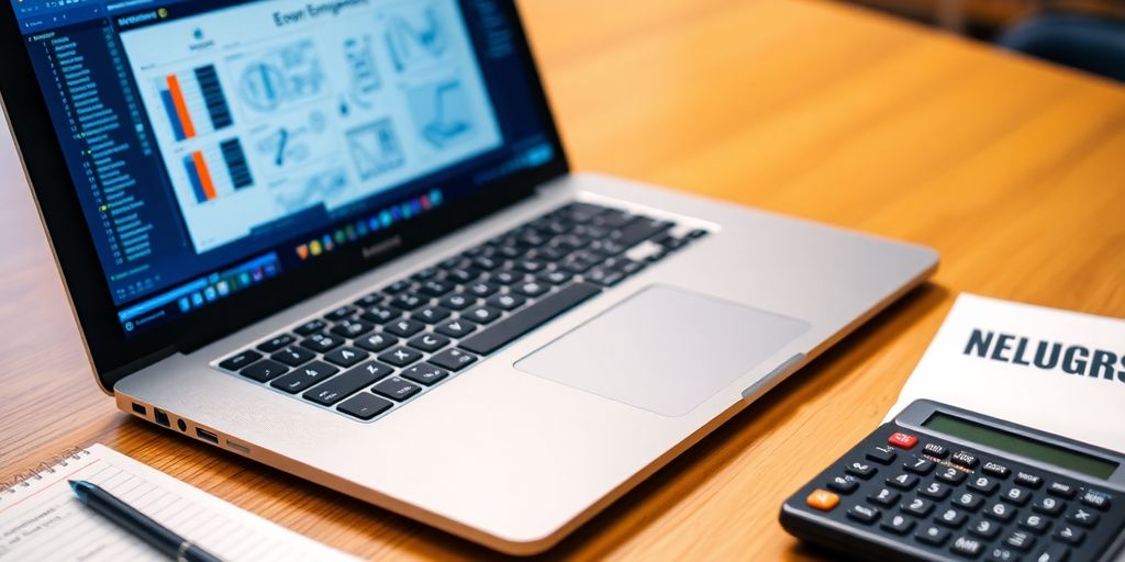 لاب توب حديث مع أدوات هندسية على مكتب.