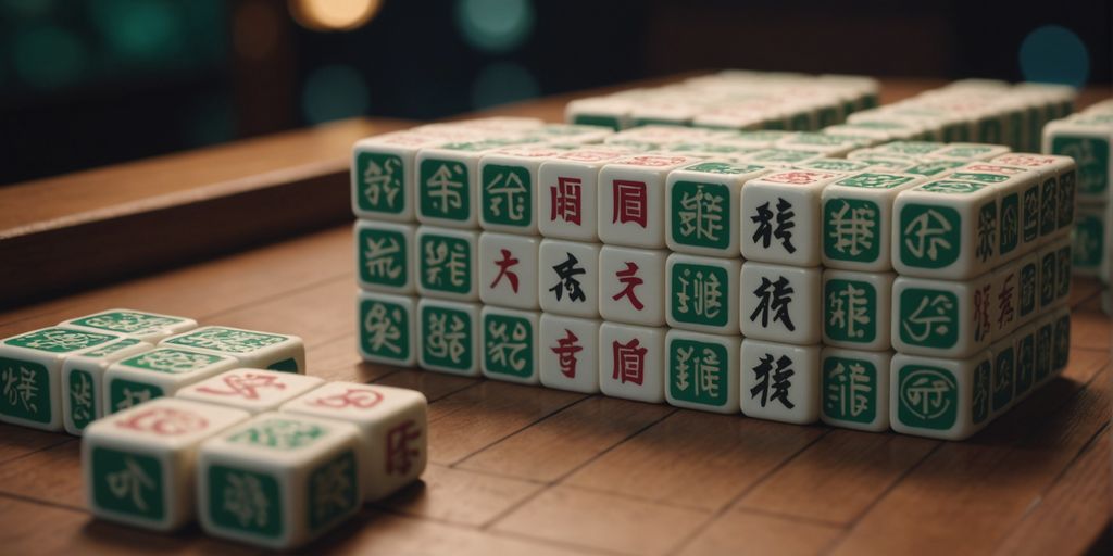 Large Mahjong tiles set up for a game session.