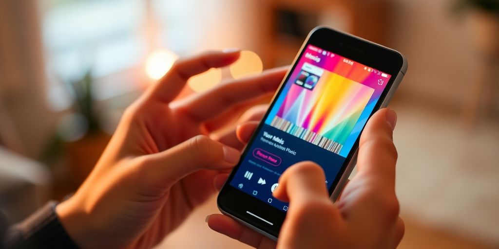 Person's hands using a music app.