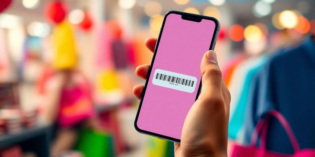Hand holding smartphone with redeem code displayed.
