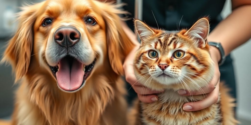 Happy dog and cat receiving professional grooming in Sydney.