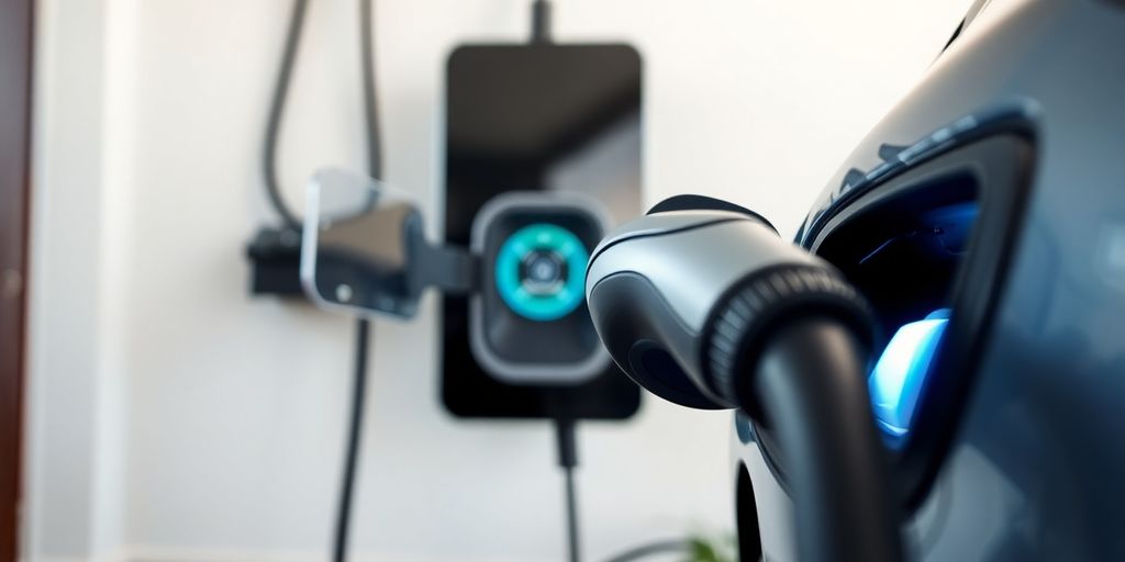 Home EV charger and electric car.