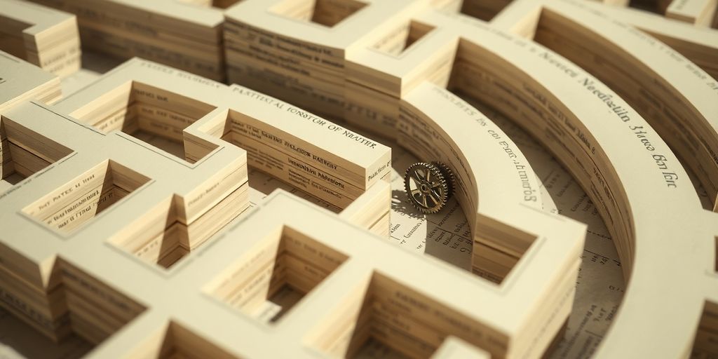 Maze with patent documents and gears.