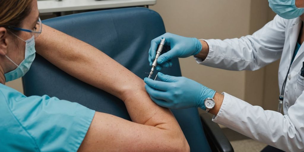 Healthcare professional giving a vaccine shot