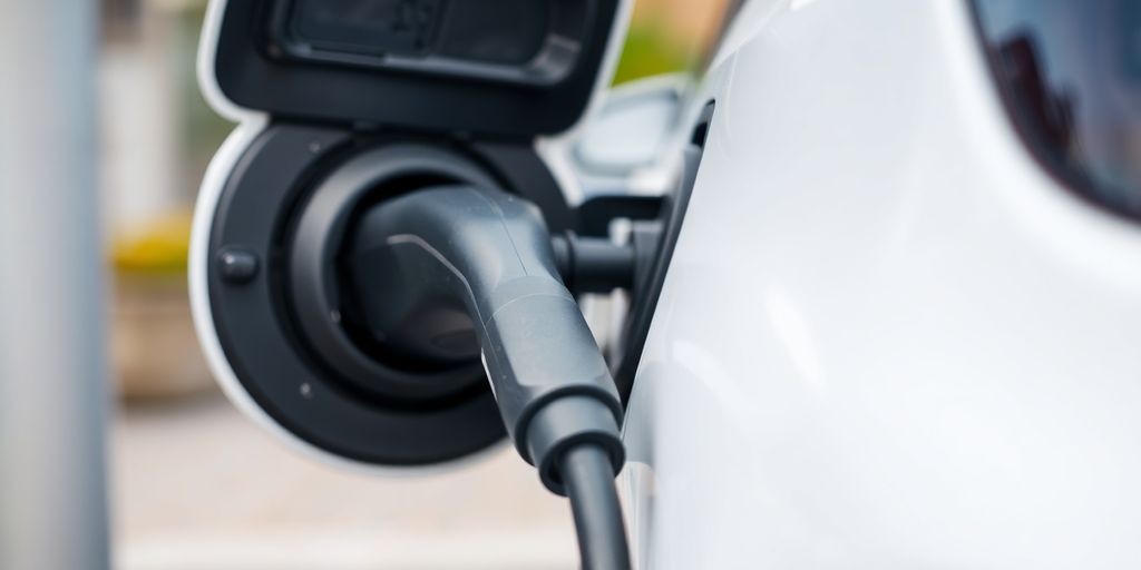 Electric car charging at a station.