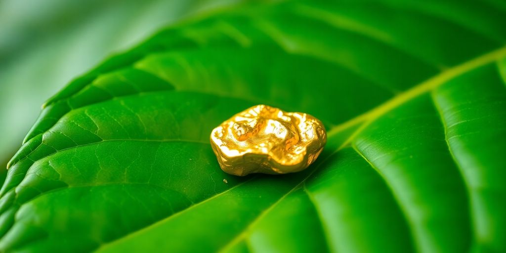 Un lingot d'or sur une feuille verte.