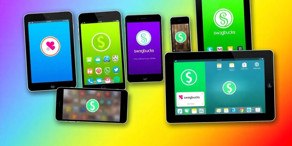Collage of devices featuring money-earning app icons.
