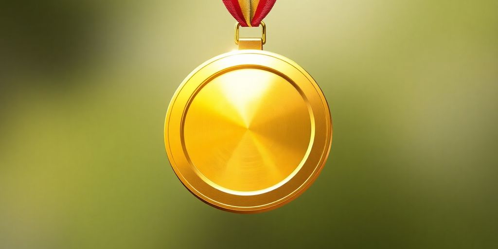 Golden medal with a ribbon