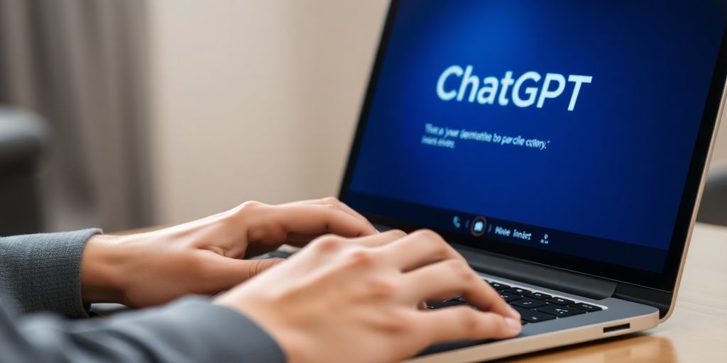 Person using laptop with ChatGPT interface.