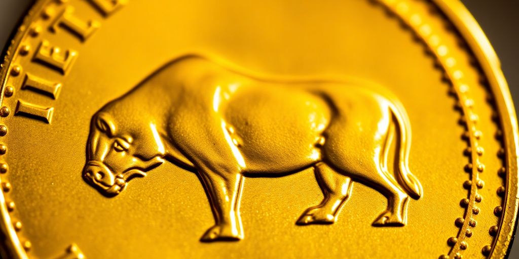 Gros plan d'un Krugerrand de 1975, mettant en évidence ses détails.