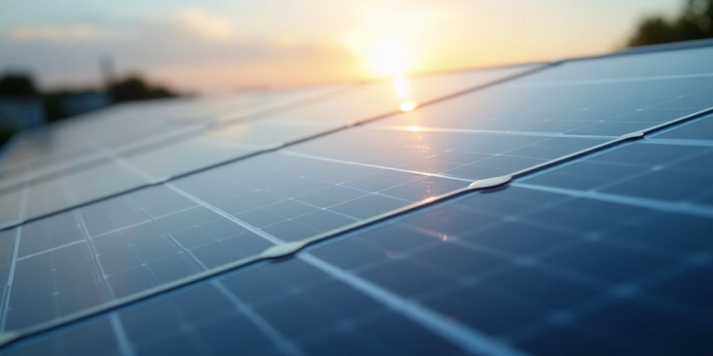 Close-up of solar panels with anti-reflective coating.