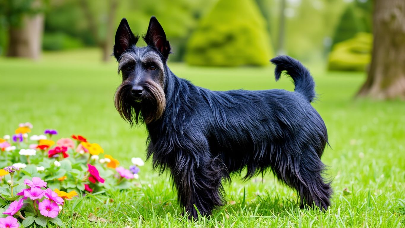 Scottish Terrier in a vibrant park setting.