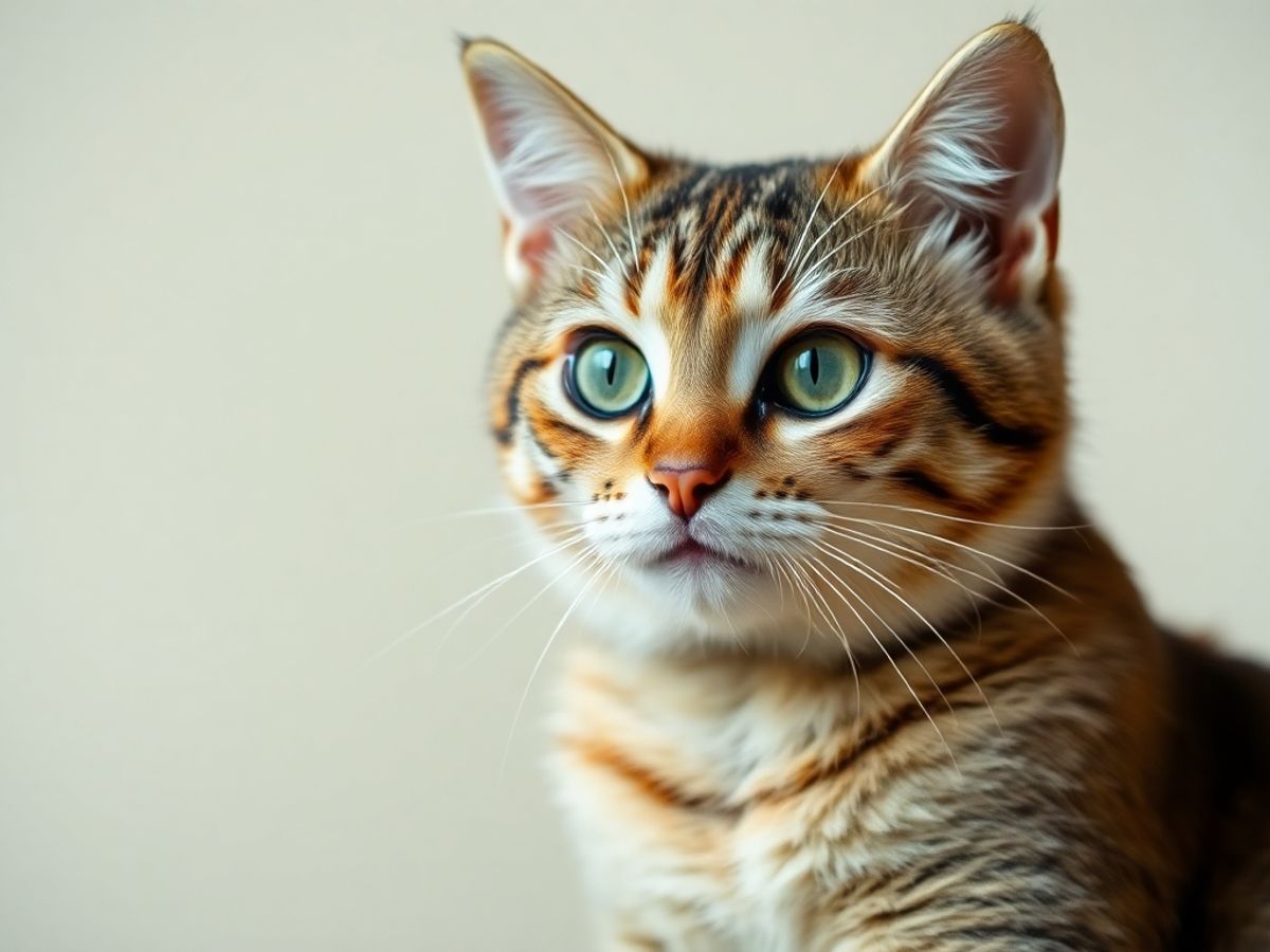 Gato com olhos expressivos e pelagem macia.