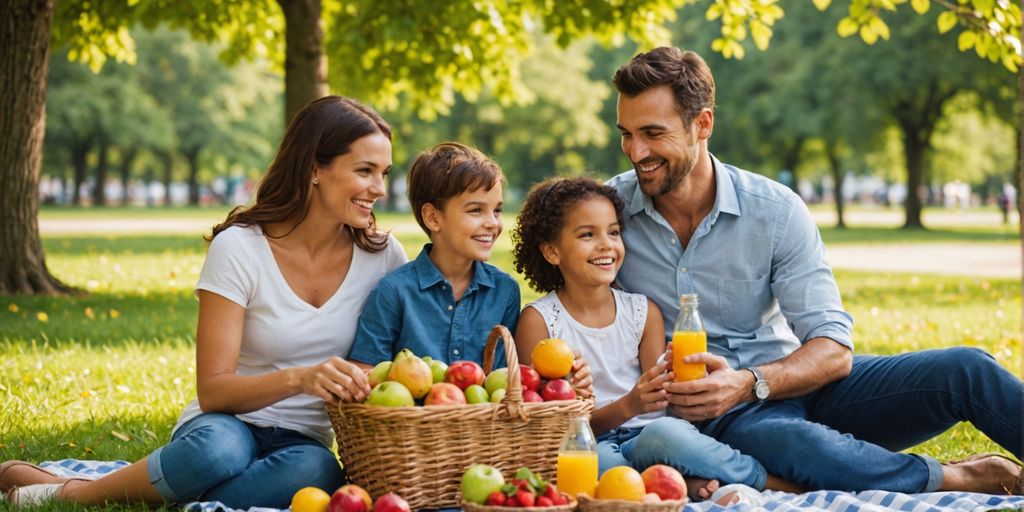 Family enjoying a healthy picnic outdoors