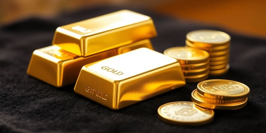 Lingots d'or et pièces d'or sur fond sombre