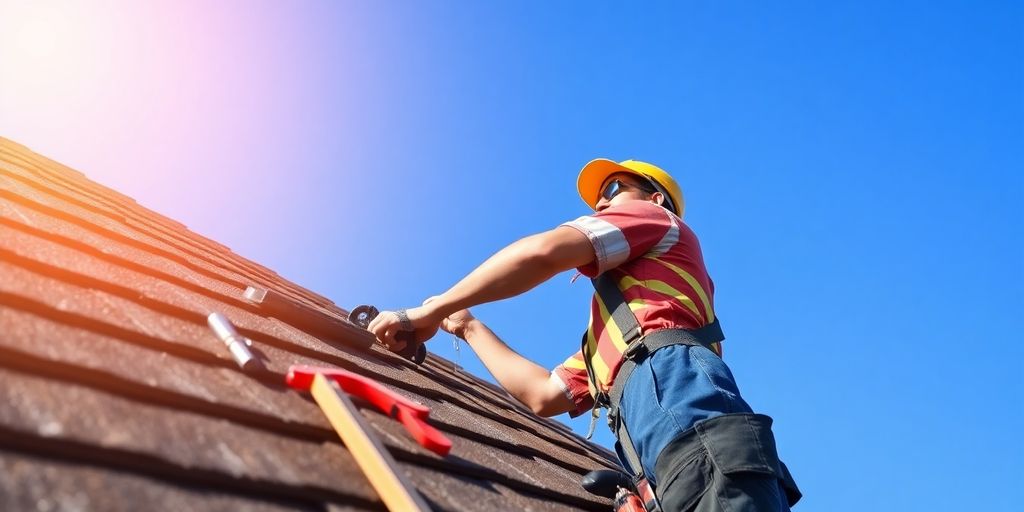 Vakkundige inspectie van een dak met gereedschap.