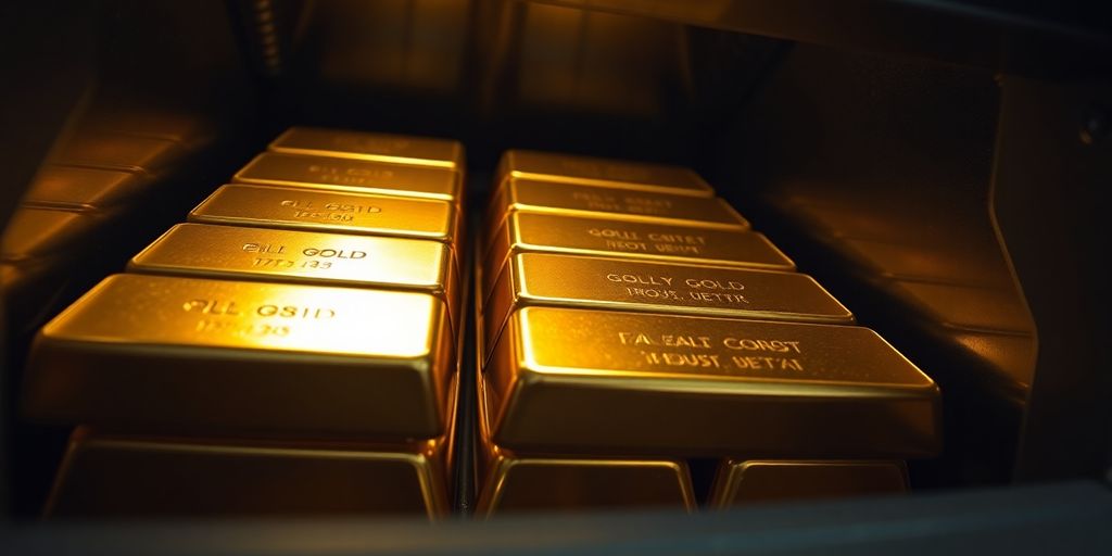 Lingots d'or dans un coffre-fort ouvert