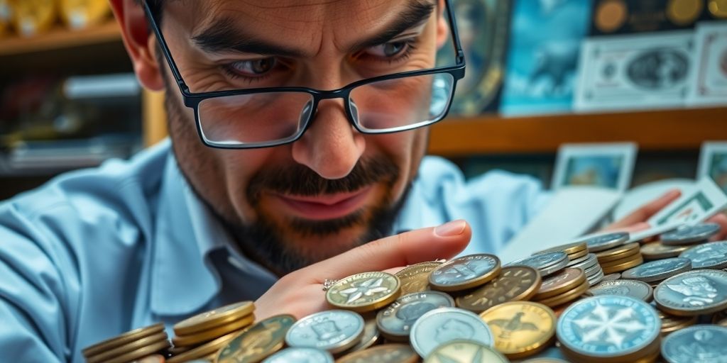 Expert examining rare coins for valuation in Dallas.