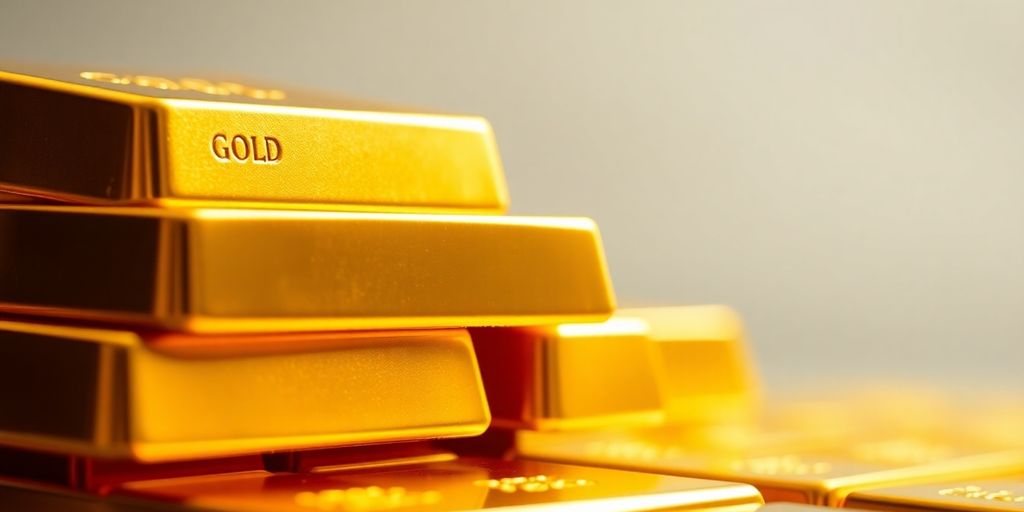 Des barres d'or empilées avec éclat.