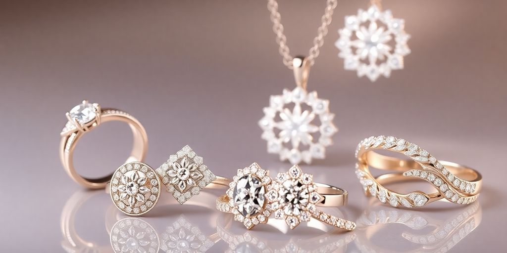 Collection de bijoux en or blanc moderne et élégant.