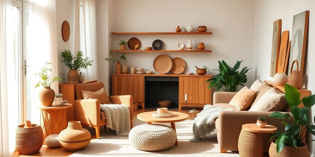 Cozy living room with handmade decor.