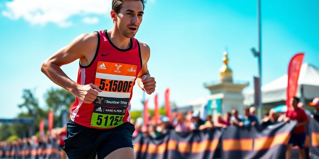 Runner racing in a vibrant half marathon event.