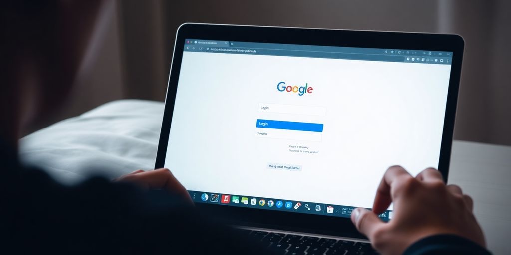 Person logging into Google Domain on a laptop.