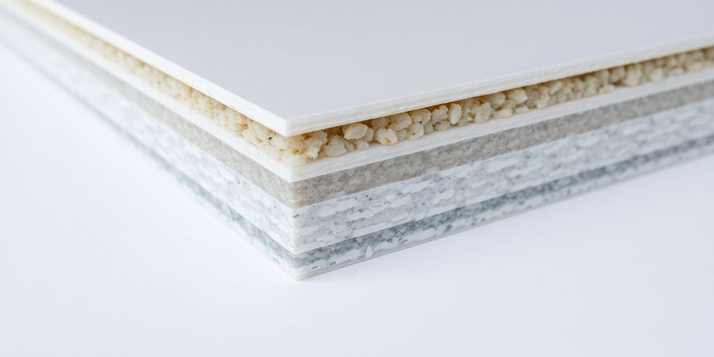 Close-up of a PU sandwich panel's layered structure.