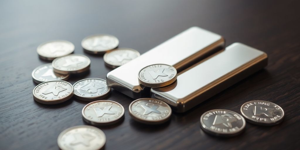 Pièces d'argent sur un comptoir.