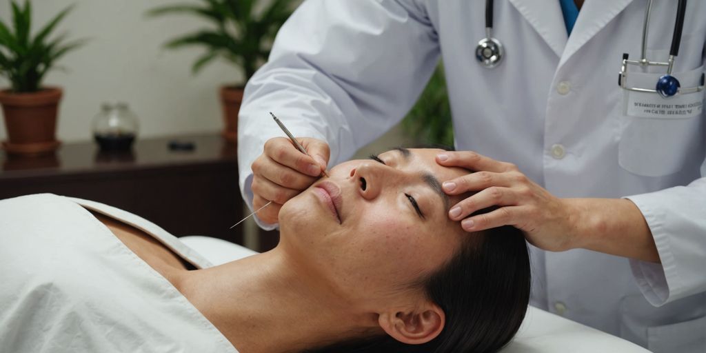 Acupuncture session with doctor observing