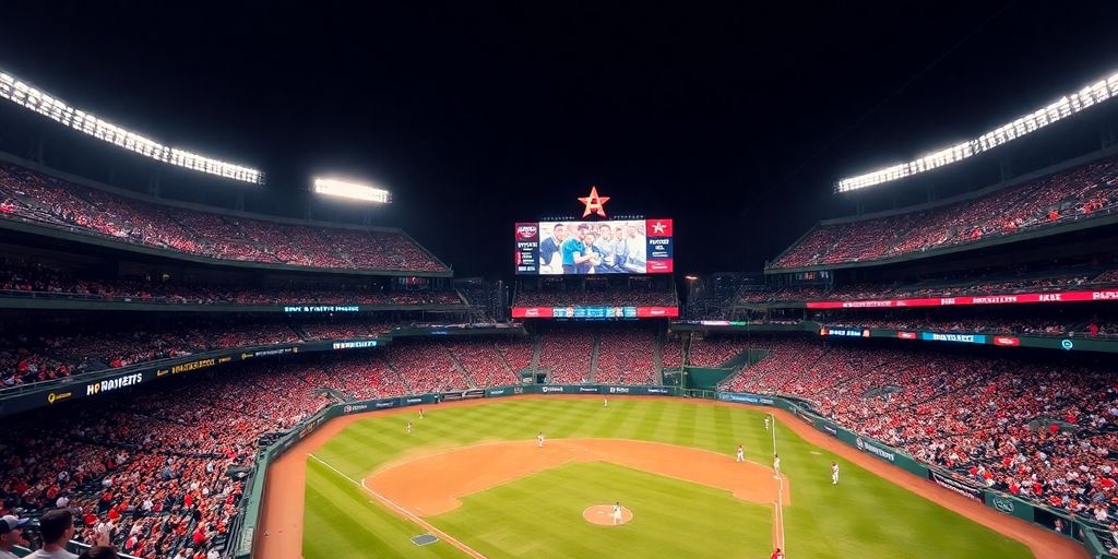 Baseball stadium in action with players.