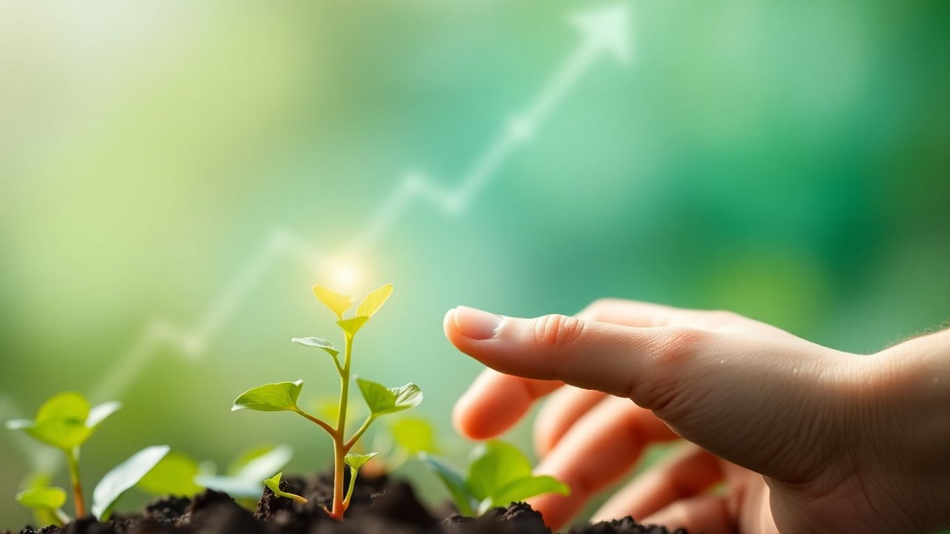 Hand placing digital link into growing plant