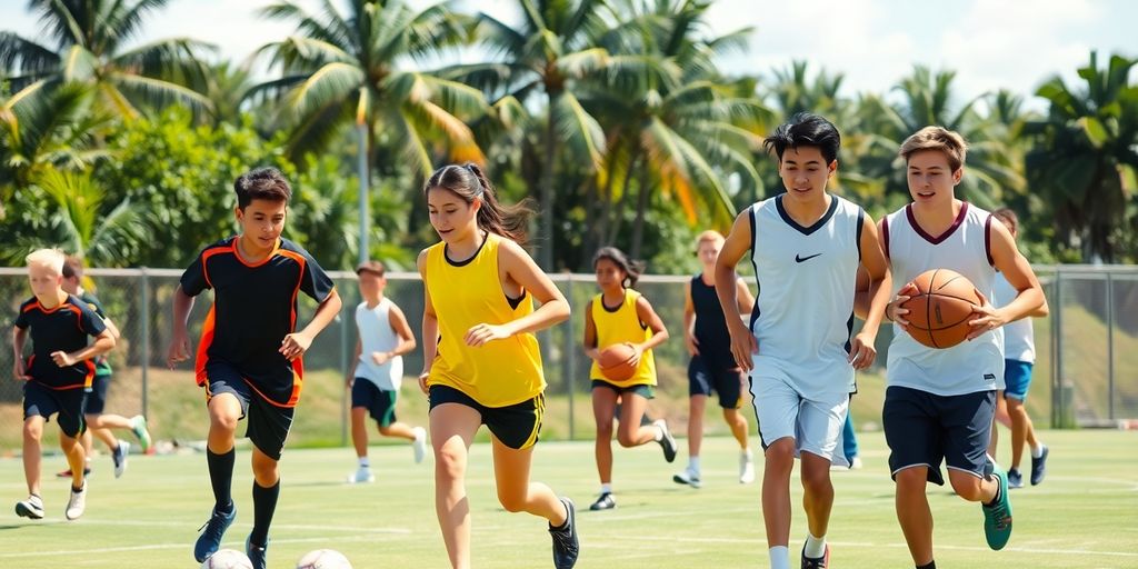 Teenage athletes on a sports field.