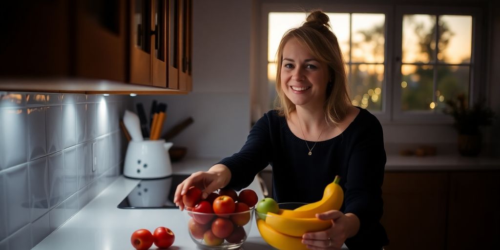 Woman reaching for healthy snack.
