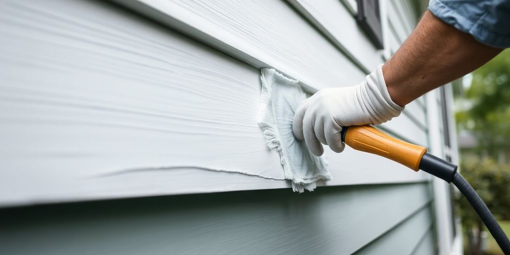 Home exterior being prepped for painting.