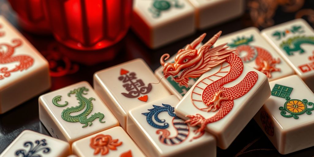Intricately designed dragon tiles from Mahjong set