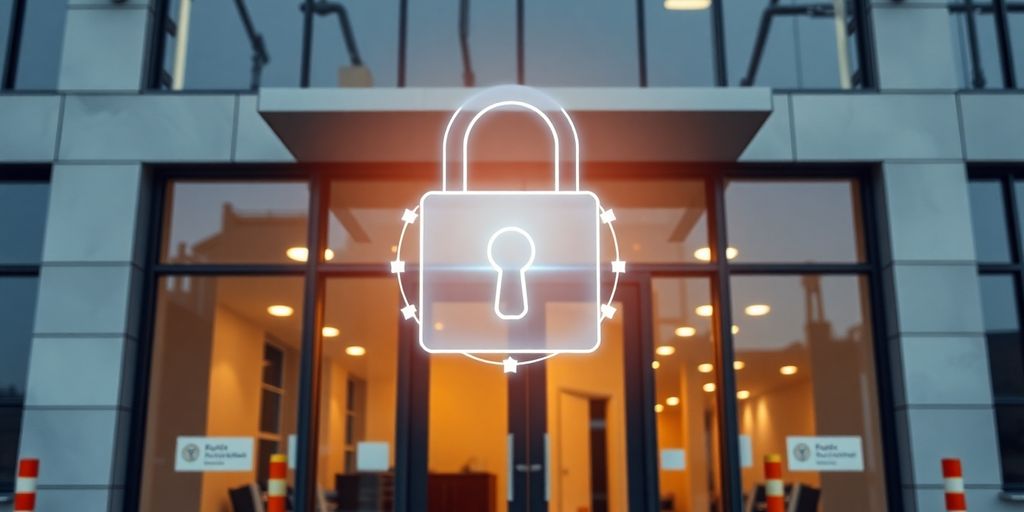 Construction site office with secure digital padlock.