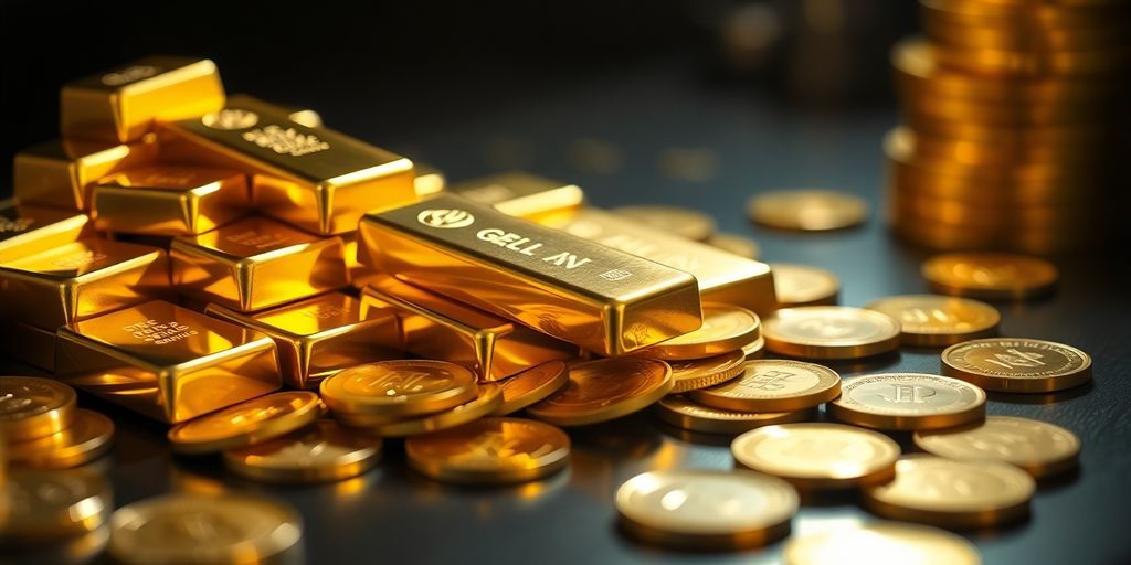 Lingots et pièces d'or brillants