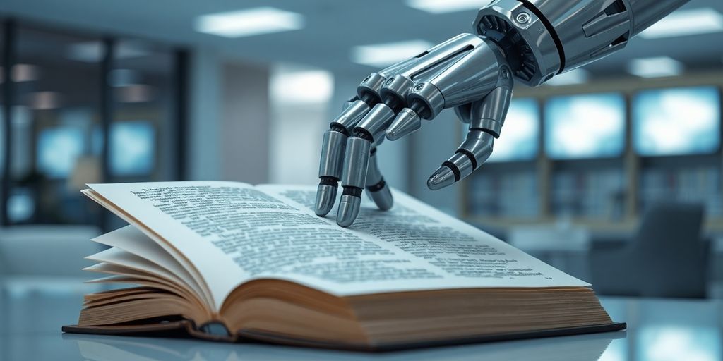AI robot with open book.