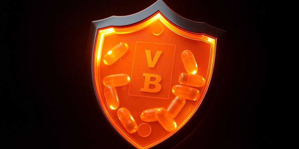 Shield with vitamin B complex glowing.