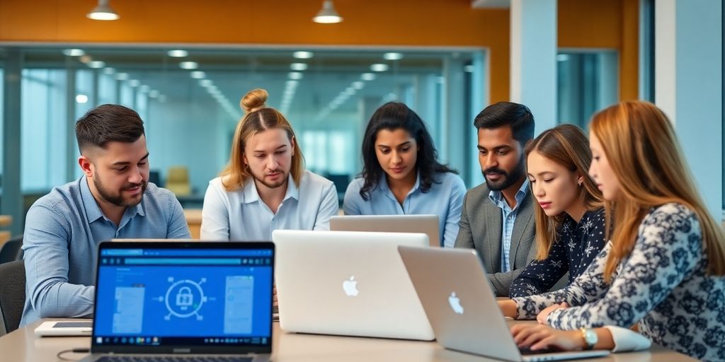 Group of professionals learning blockchain security together.
