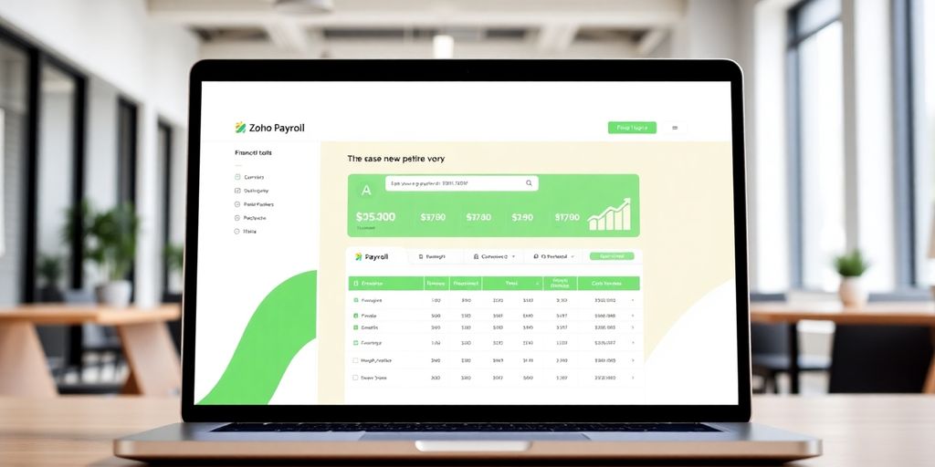 Zoho Payroll software interface with currency symbols.