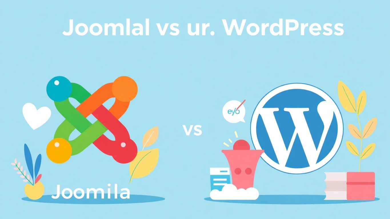 Joomla og WordPress sammenlignet i en moderne illustrasjon.