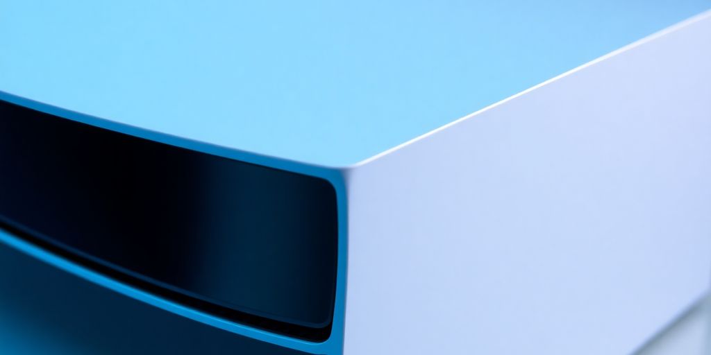 Close-up of PS5 console highlighting its design.