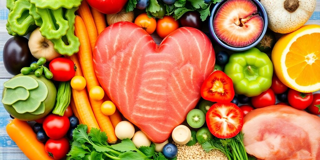 Heart healthy foods arranged attractively.