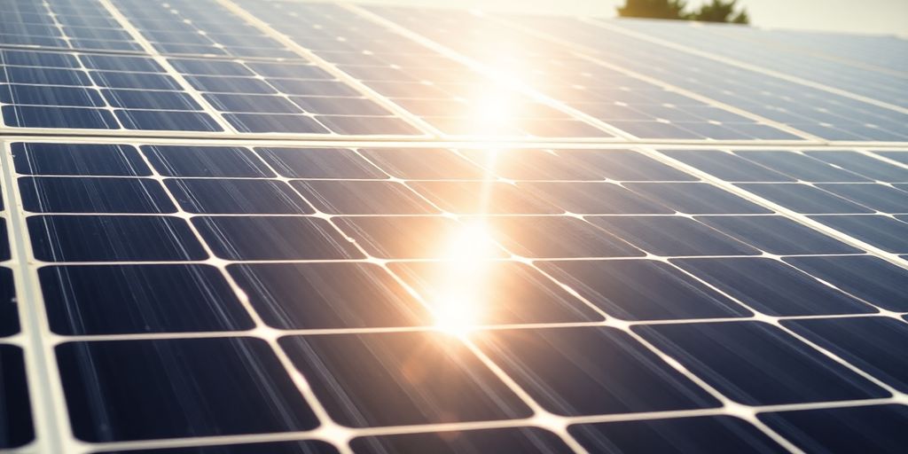 Close-up of solar panels under bright sunlight.